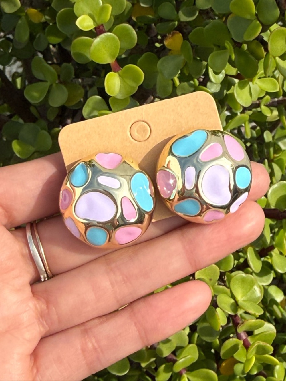 Pastel Mosaic Round Statement Earrings - Pink, Blue & Lavender
